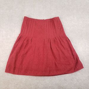 Akris Punto Skirt Womens Size 10 Red Embroidery‎ Lace Knee Length Zip-Up Lined
